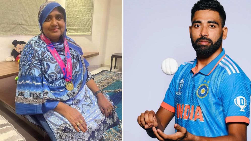 বিশ্বকাপে চ্যাম্পিয়ন হয়ে মায়ের গলায় মেডেল পরিয়ে দিলেন সিরাজ