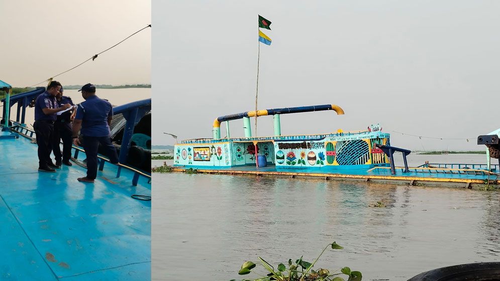 মেঘনায় নৌ-পুলিশের অভিযানে ড্রেজারসহ কারেন্ট জাল জব্দ