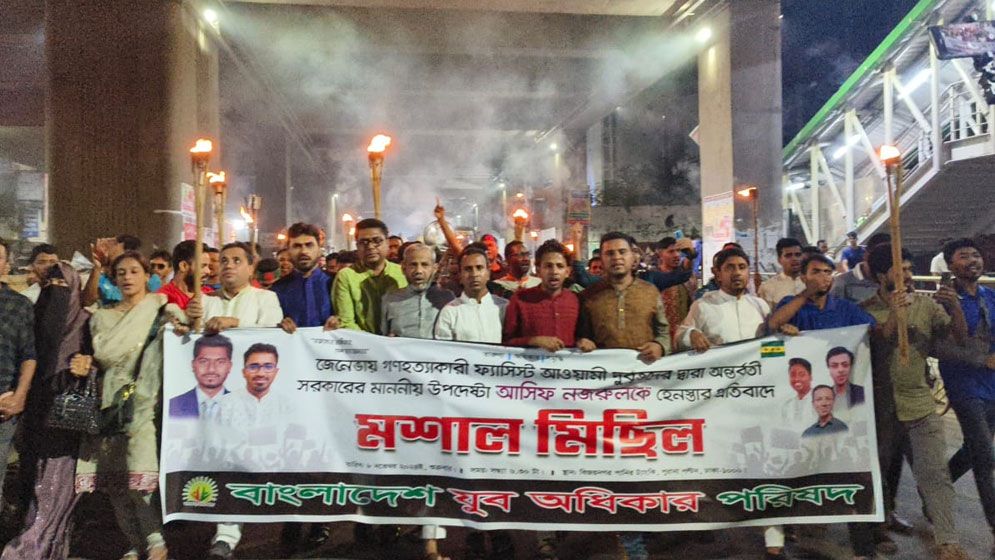 জেনেভায় আসিফ নজরুলকে হেনস্তার প্রতিবাদে মশাল মিছিল