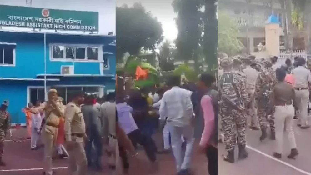 আগরতলায় বাংলাদেশ হাইকমিশনে ভাঙচুর ও পতাকায় আগুন, ভারতের দুঃখ প্রকাশ