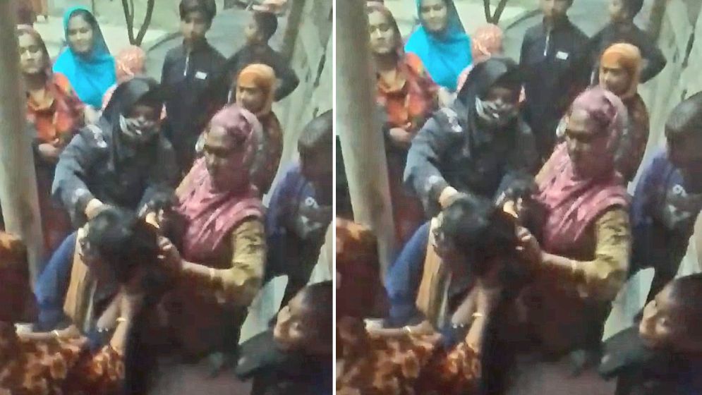 মহিলার মাথার চুল কেটে মুখে কালি মাখিয়ে মধ্যযুগীয় কায়দায় নির্যাতন