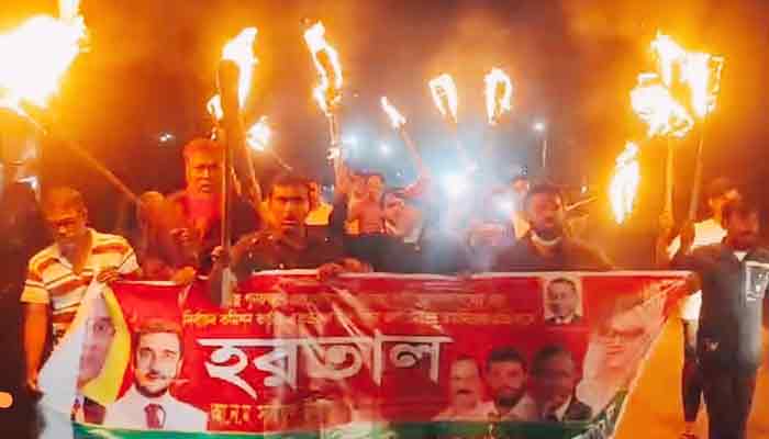 হরতালের সমর্থনে কদমতলীতে বিএনপির মশাল মিছিল