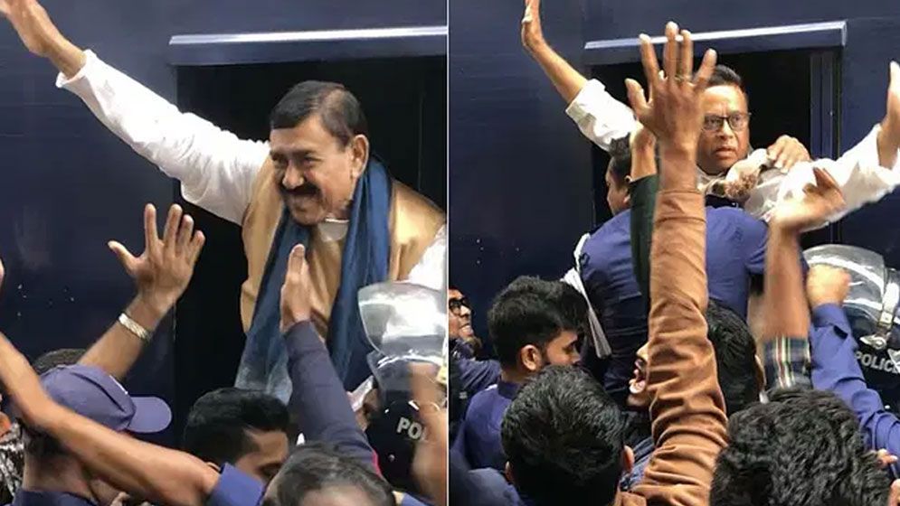 আদালতে শাজাহান-সোবহানকে ফুলের মালা পরিয়ে মুক্তির দাবিতে স্লোগান