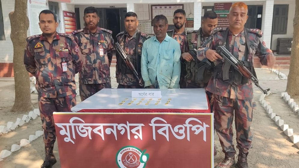 মুজিবনগরে ১৮টি স্বর্ণের বারসহ ভারতীয় আটক